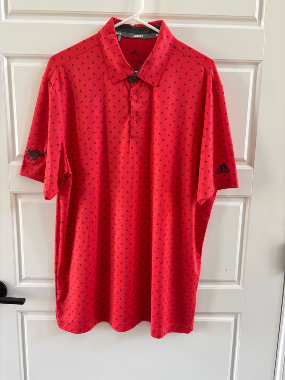 Adidas Golf Polo Shirt Red Orange Gray Logo Print Men’s Large Performance